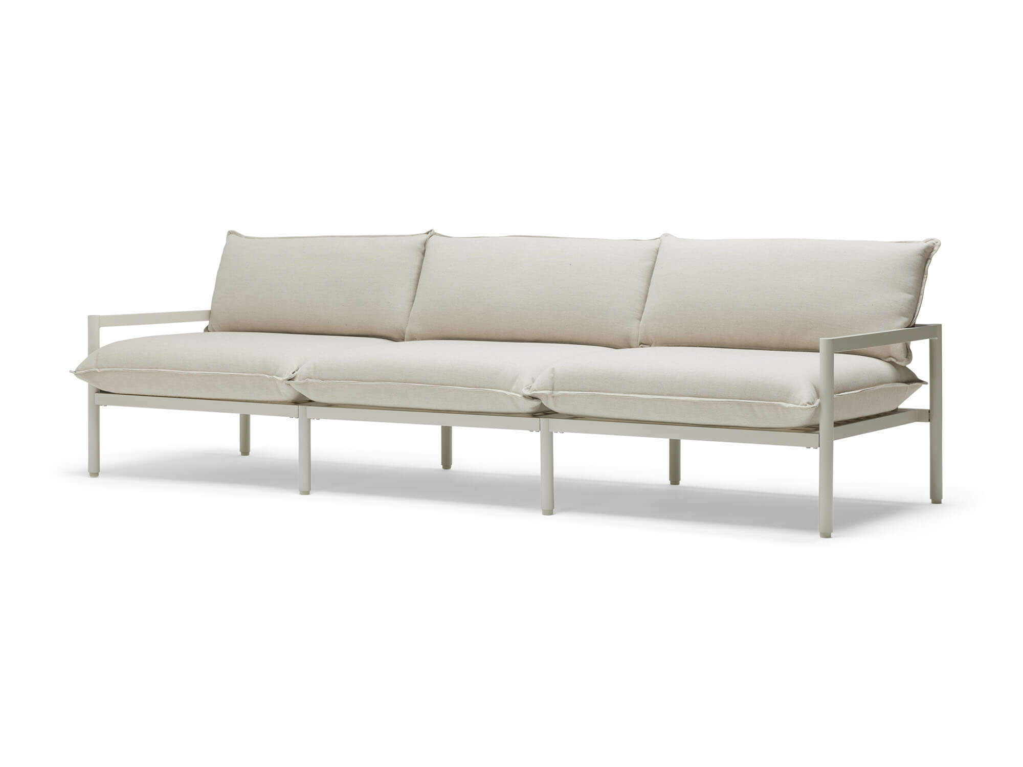 3 seat white outdoor sofa front angle view